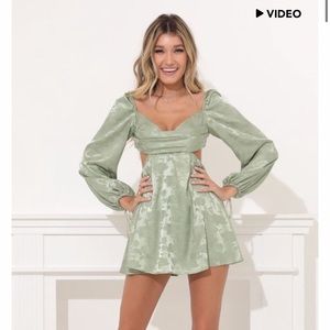 Sage Green Floral Satin Dress